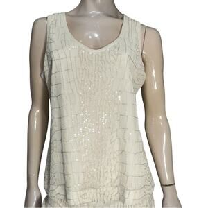 Donna Karan Women’s Size L Cream Ivory Gold Sequin Stretchy Sleeveless Tank Top
